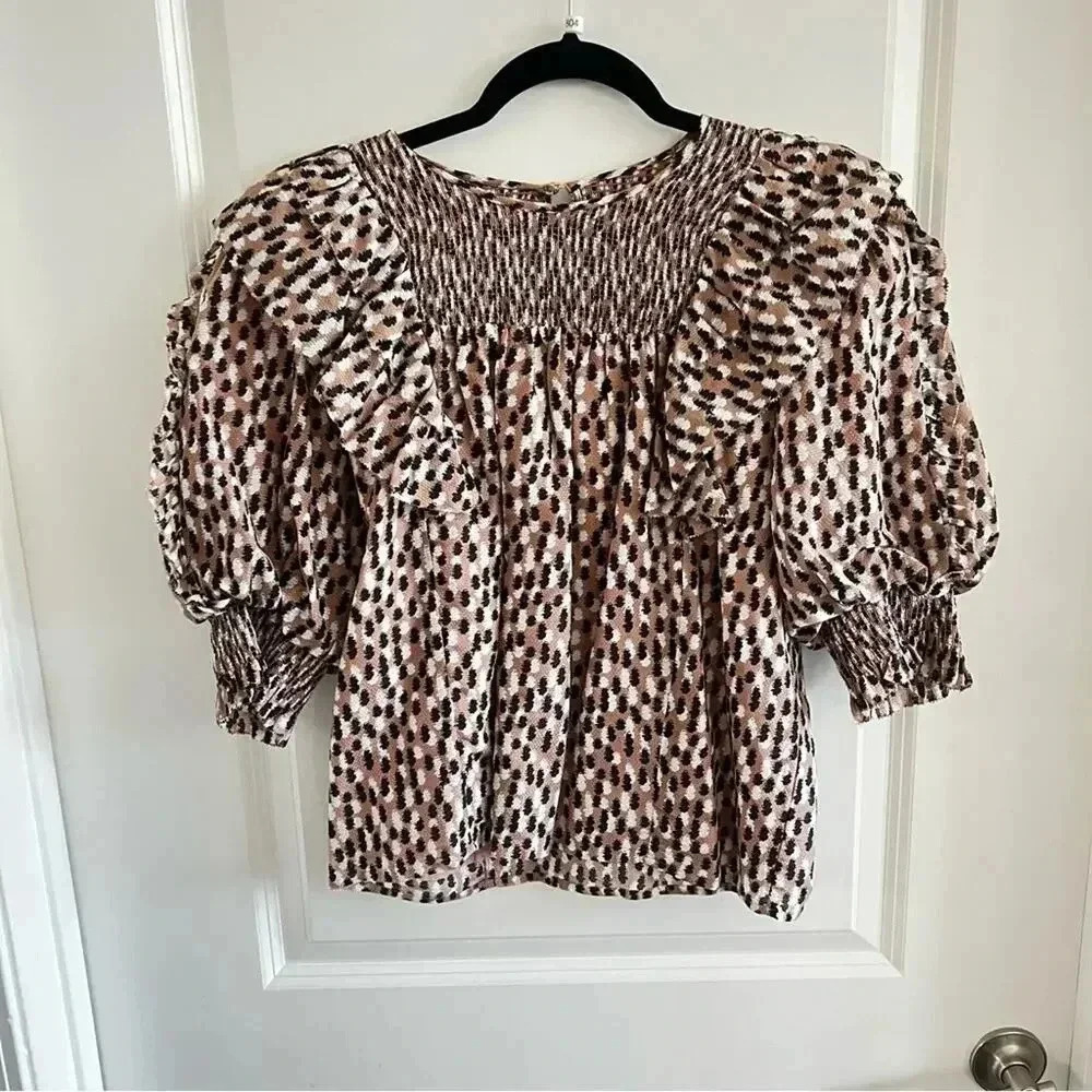 *804 Magali Pascal Petal Top Silk Short Sleeve Blouse Size Small - Picture 2 of 6